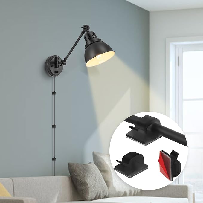 Plug in Wall Sconces Set of Two with Remote, Stepless Dimming & Stepless Colors 2700K-6500K, Swing Arm Wall Lamp, Plug in Wall Light with Night Light & Timer, Hardwired or Plug-in, LED Bulbs Included