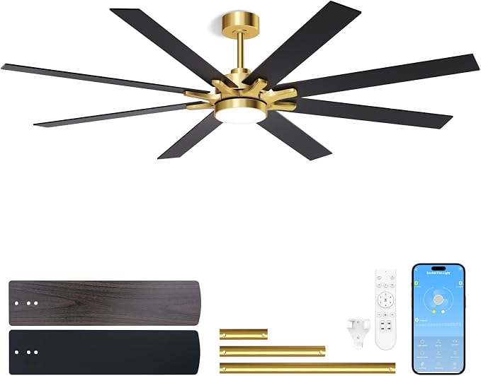 LANMEL Ceiling Fan with Light, Modern Flush Mount Low Profile with Remote Control, Reversible, 3CCT Dimmable, Quiet,LED for Bedroom, Living Room, Indoor/Outdoor Patio Use 72 Inch Gold & Black
