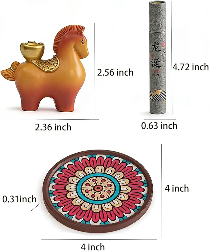 Resin Incense Holder for Sticks, Handmade Horse Shape Incense Burner with 30 Incense Sticks, Anti-Ash Incense Stick Holder for Meditation Yoga Spa Home Decor