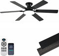 Ceiling Fans with Lights,54 Inch Low Profile Ceiling Fan with Light and Remote Control,6 Speeds/6 Blade,Flush Mount,LED Dimmable DC Reversible Modern, Black Ceiling Fan for Bedroom/Living Room