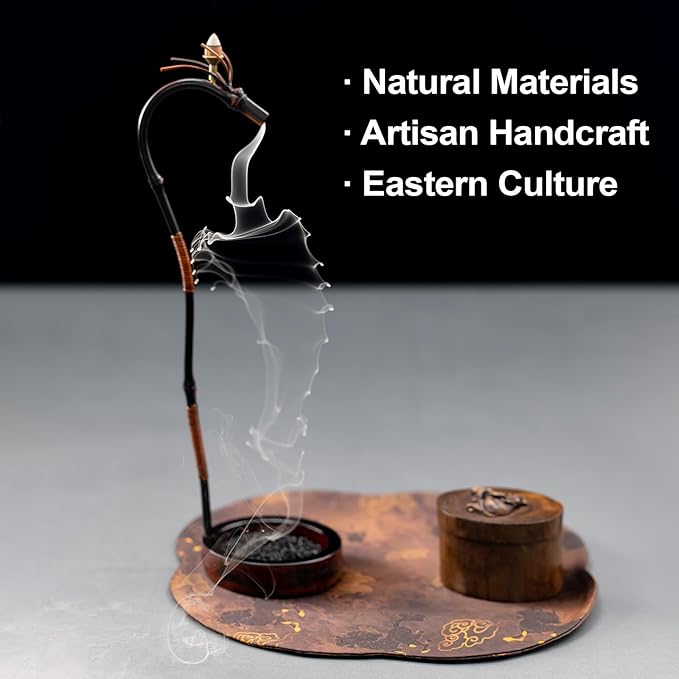 Dragon Mist Ritual Set | Bamboo Dragon Incense Holder with Heritage Lacquer | Thai Wooden Elephant Box, Peridot Stones & Sandalwood Incense | Meditation Décor & Feng Shui Gift for Home