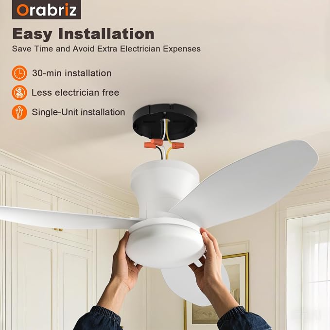 35 Inch Small Ceiling Fan with Led Lights Remote Flush Mount White | Quiet 6 Speeds,Modern LED Dimmable,Memory for Light,2/4H Timer,DC Reversible,Bedroom Living Room Indoor/Outdoor