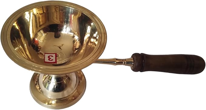BHAVICREATION Brass Camphor Dhoop Arti Wooden Handle Incense Burner Puja Arti 112 Gram