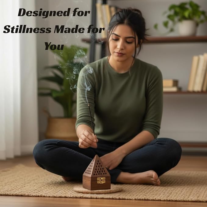 Bless-International Traditional-Handmade-Burner Wooden-Incense-Stick-Holder Ash-Catcher-Stand for-Aromatherapy-Meditation-Yoga (5 Inch Temple Wooden Charcoal/Cone)