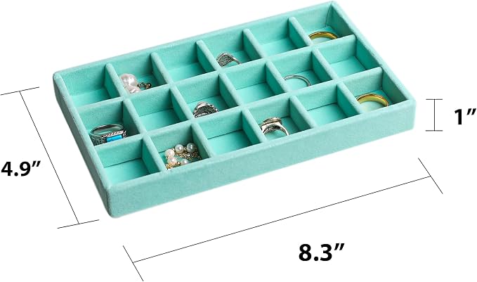 Frebeauty Jewelry Trays for Drawer,Set of 4 Jewelry Organizer and Storage | Velvet Material,Earring Holder Organizer,Stackable Jewelry Display for Vanity,Drawer Inserts for Rings,Studs,8.3×4.9 inch