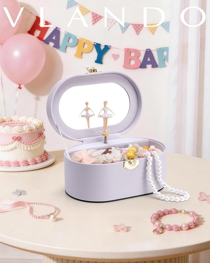 VLANDO Musical Jewelry Box for Girls - Kid Music Box with Ballerina for Birthday Bedroom Decor - Birthday Gift for Girls Ages 4 5 6 7 8-12 Year Old - Light Purple