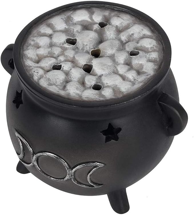 Green Tree Triple Moon Cauldron Incense Holder, Black