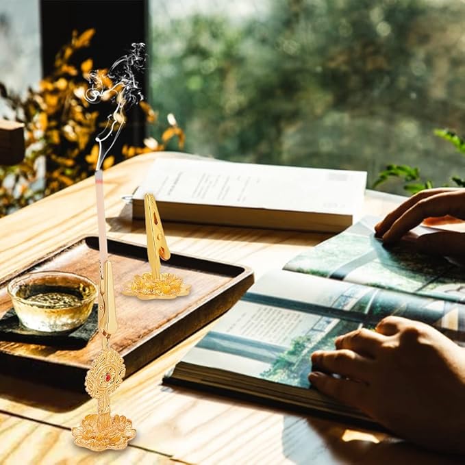 WEBEEDY 3pcs Incense Holder Clip Buddha Incense Burner Incense Stick Standing Clamp with Lotus Base Incense Ash Holder Buddhism Supplies Tabletop Decor for Home Office