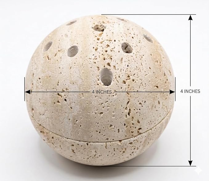 Handmade Travertine Stone Incense Resin Burner Holder – Natural Stone Incense Burner with Brass Insert for Home Decor & Relaxation