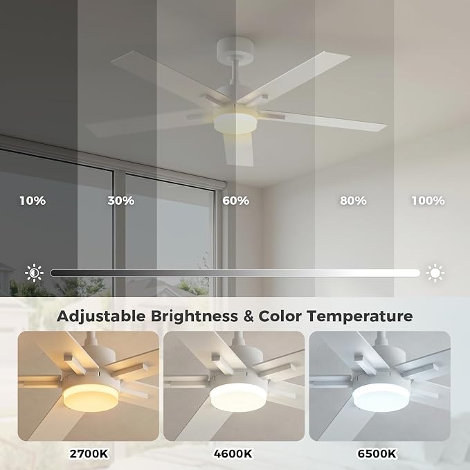 Obabala Ceiling Fan with Light 52 Inch, DC Motor Ceiling Fan with Remote and APP Control, Dimmable LED Color Changing, Reversible Quiet Fan for Bedroom Living Room Indoor Outdoor, Modern