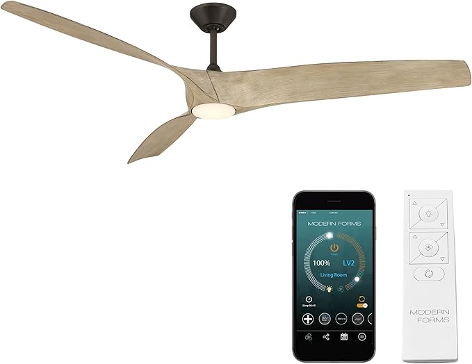 Modern Forms Zephyr 3 Blade 72 in. Indoor and Outdoor Smart Downrod Ceiling Fan with Remote Control - Integrated LED Selectable 4CCT 2700K-3000K-4000K-5000K - Bronze/White Oak