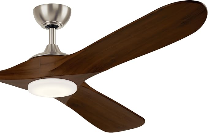 KICHLER Mylo 70 in Modern Ceiling Fan with Light, Brushed Nickel with Natural Walnut Wood Blades, 6-Speed Remote Control and Satin Etched Cased Opal Glass, 310570NI