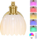 VerRon Rechargeable Battery Operated Wall Sconce with Milky White Glass Lampshade, Wireless Wall Scone Decor with Remote Control, 15 Colors Gold Wall Light for Bedside Hallway Bedroom Doorway