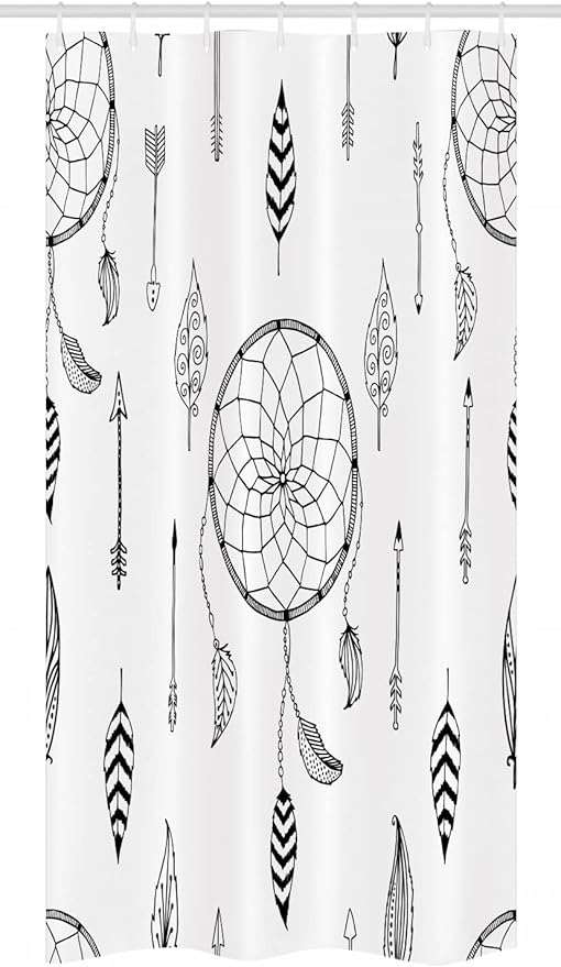 Ambesonne Arrow Stall Shower Curtain, Anthique Dreamcatchers Feathers and Arrows Design Western, Fabric Bathroom Decor Set with Hooks, 36" W x 72" L, White Charcoal Grey
