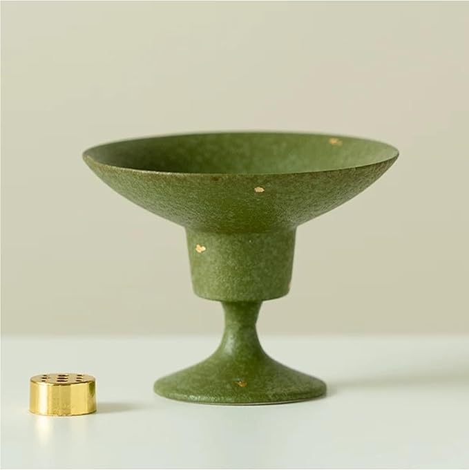 Hermit Life Incense Stick Holder with Fresh Lime-Green Glaze, Ceramic Incense Burner with Ash Catcher, Candlestick Holder for Table Décor (Round Rim)