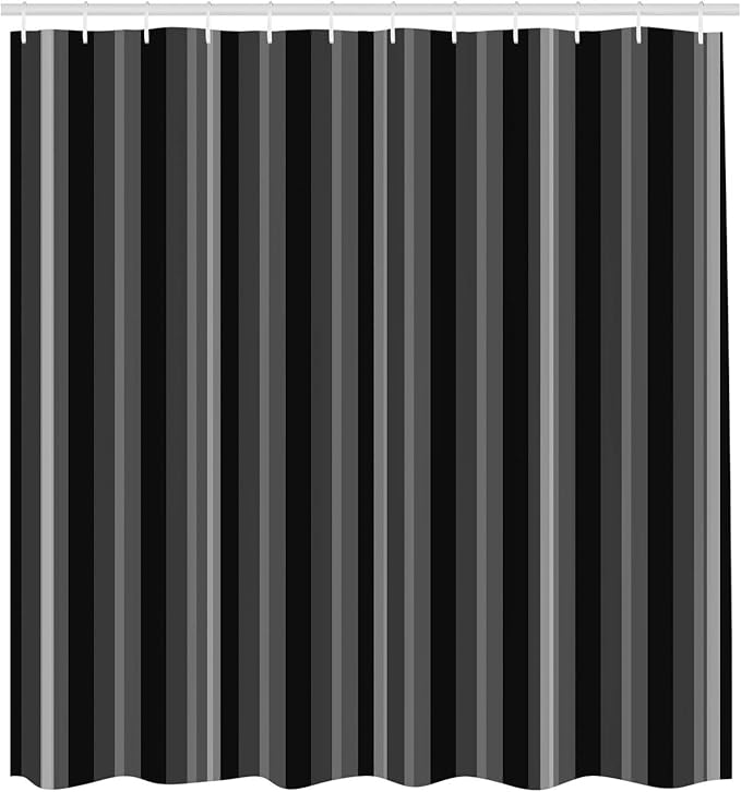 Ambesonne Stripes Shower Curtain, Abstract Ocean Inspired Palette Lines Geometrical Image Illustration, Cloth Fabric Bathroom Decor Set with Hooks, 70" Long, Dark Grey