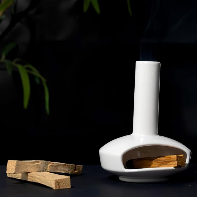 Tnstbiee Cute Ceramic Palo Santo Holder – Handcrafted Modern Incense Cone Burning Stand – Adorable Smudge Bowl for Yoga Aromatherapy & Meditation for Home Decor – Unique Chimney Design