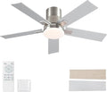 42 Inch Flush Mount Brushed Nickel Ceiling Fans with Lights and Remote | 6 Speed Reversible DC motor,3-color temperature dimmable LED.For indoor/covered outdoor.Modern style for bedroom room