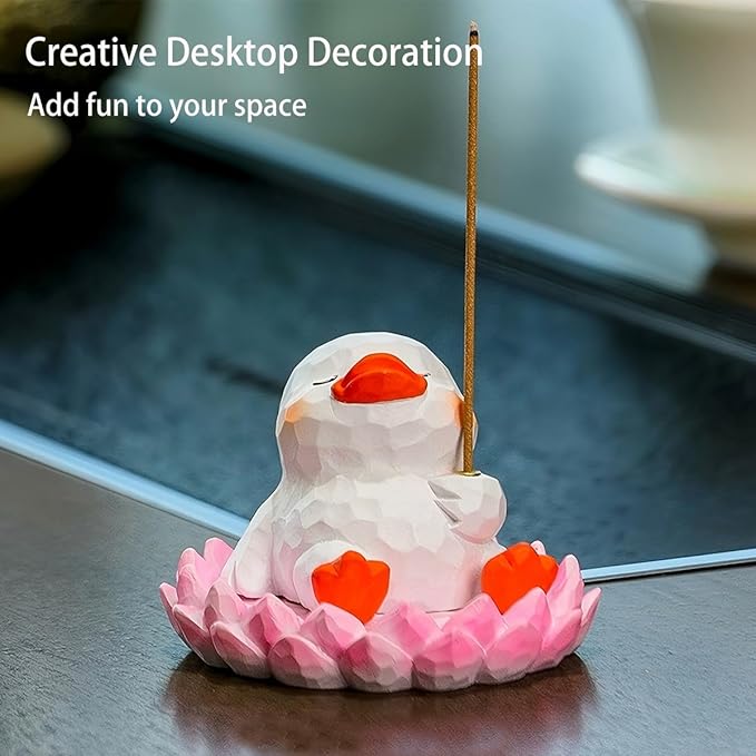 Duck Incense Holder for Stick, Cute Animal Figurine Incense Burner Lotus Flower Stand Ash Catcher Creative Cartoon Resin Frog Statue for Home Room Decor Meditation Yoga Spa