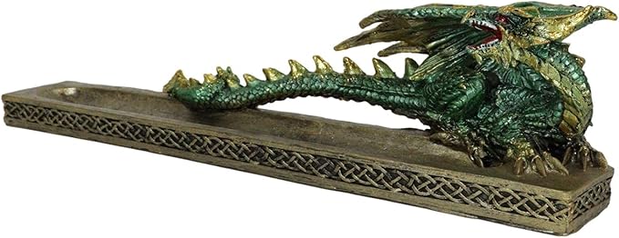 Ebros Gift Celtic Metallic Colored Green Dragon Looking Back Incense Burner Holder Decorative Figurine Aromatherapy Home Fragrance Accessory Dungeons Dragons Medieval Theme