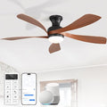 Sofucor Smart 52'' Low Profile Ceiling Fan with Lights and Remote, Flush Mount Ceiling Fan Work with APP/Alexa/Google for Farmhouse Bedroom Living Room Patio, Dimmable LED Quiet Reversible DC Motor