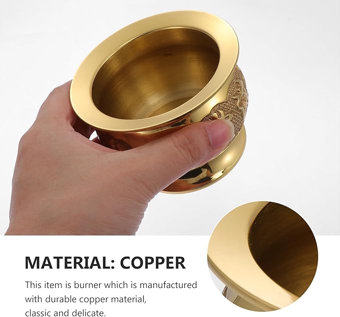 HEALLILY Retro Copper Incense Burner 3.93X3.93X2.67In Elegant Home Decor Buddhist Censer with Bowl Design for Relaxation and Meditation