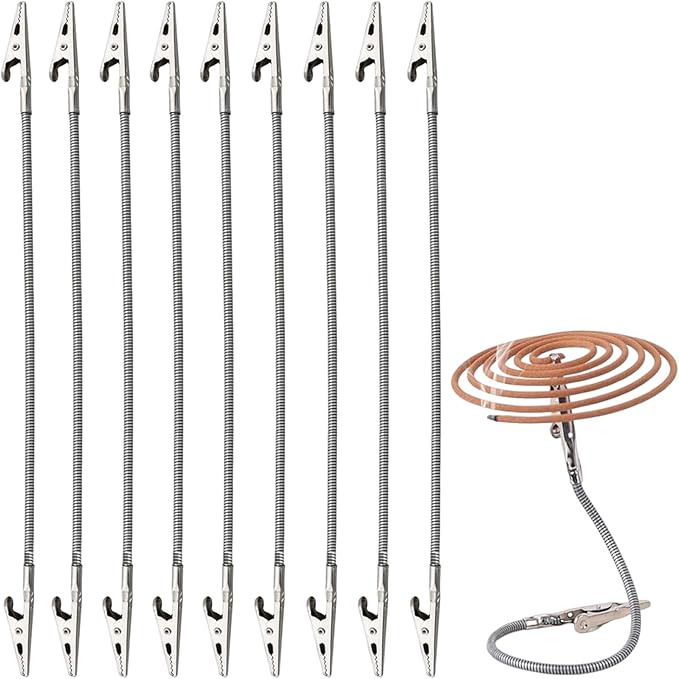 Portable Mosquito Coil Holder Clip Flexible Height Adjustable Metal Incense Stick Stand Holder, Christmas Cards Display Stand Clip for Indoor Outdoor Use Pool Side Patio Deck Camping (10, 11 inch)