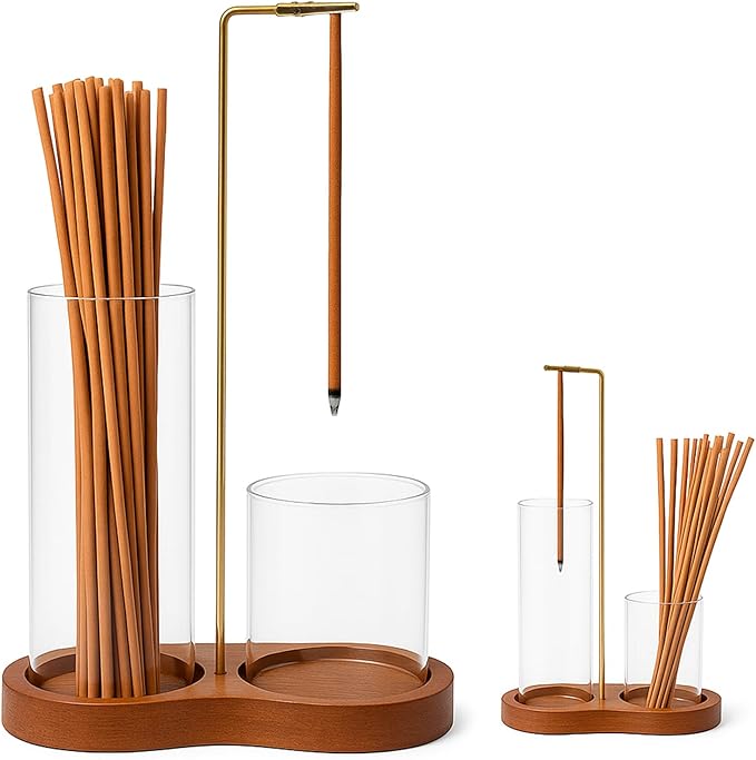 Incense Holder, 2 in 1 Insence Stick Holder, Incense Burner Holder with Storage, Incense Holder for Sticks with Removable Glass Ash Catcher for Yoga, Spa, Meditation, Wooden Home Decor