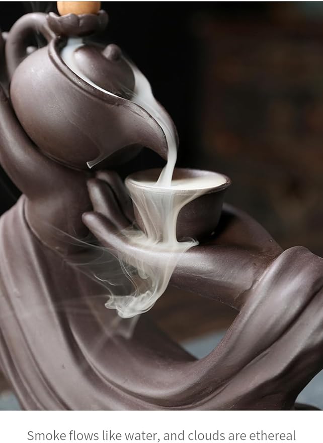 Buddha Hand Series Backflow Incense Burner Indoor Smoke Waterfall Incense Holder Creative Ceramic Incense Burner (Teapot Bergamot)