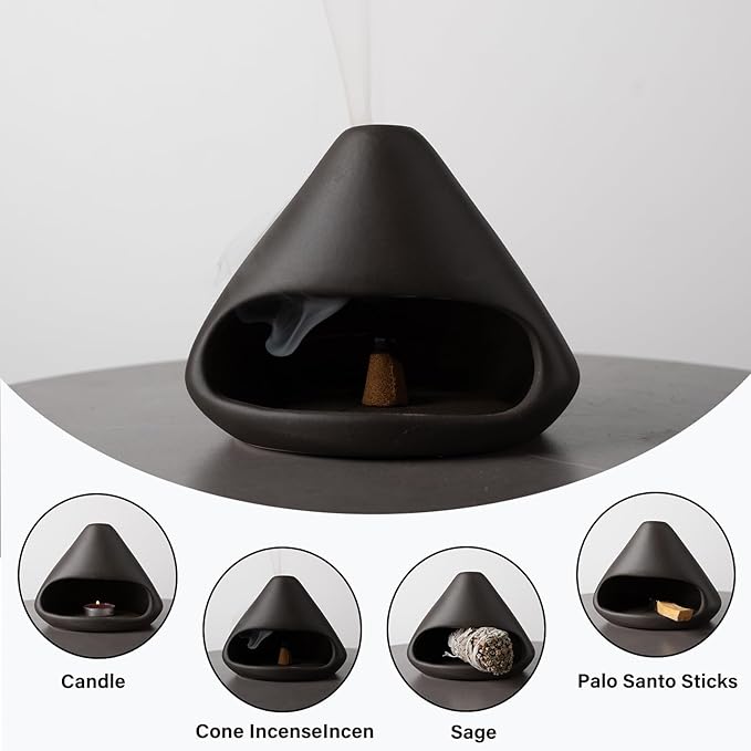 MOUGIGI Palo Santo Holder Incense Burner-Zongzi Clay Smudge Bowl with Chimney, Mini Ceramic Fireplace for sage、Cone Burning, Aromatic Home Decor, Ceramic ash Tray, Anxiety Relief Meditation for Women