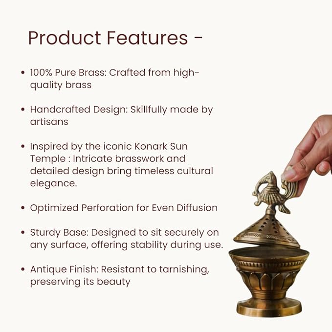 RITUALISTIC Konark Brass Loban Lamp Dhoop Holder Incense Burner Dhoop Dani Pooja Items Dhoop Batti Stand Sambrani Holder Pooja Room Decor 15.1x9 Konark Loban Lamp Perfect Valentine's Day Gifts Items