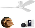 52” Smart Wood Ceiling Fans with Lights Remote,Low Profile Flush Mount Ceiling Fan with Alexa App Control,3 White Blades,Outdoor Indoor Use for Modern Bedroom Patio,Dimmable LED,6-speed,Quiet DC Motor