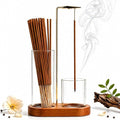 Modern Incense Burner with Ash Catcher, Hanging Incense Stick Holder Stand, Glass & Wooden Base Incense Holder for Home Meditation Decor (Natural Wood)