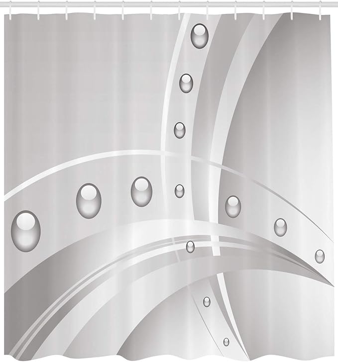 Ambesonne Abstract Shower Curtain, Surreal Composition Lines Curves and Vivid Bubble Like Balls Print, Cloth Fabric Bathroom Decor Set with Hooks, 69" W x 84" L, Dimgray Grey White
