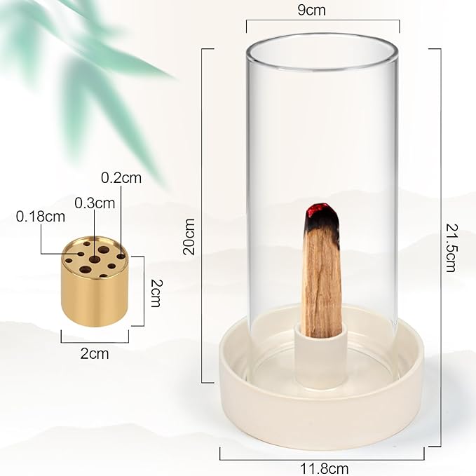 MOUGIGI Versatile Incense Burner Holder - Ideal for Incense Sticks, Palo Santo, Sage & More! Elegant Design with Removable Glass Cover to Prevent Ash Fallout