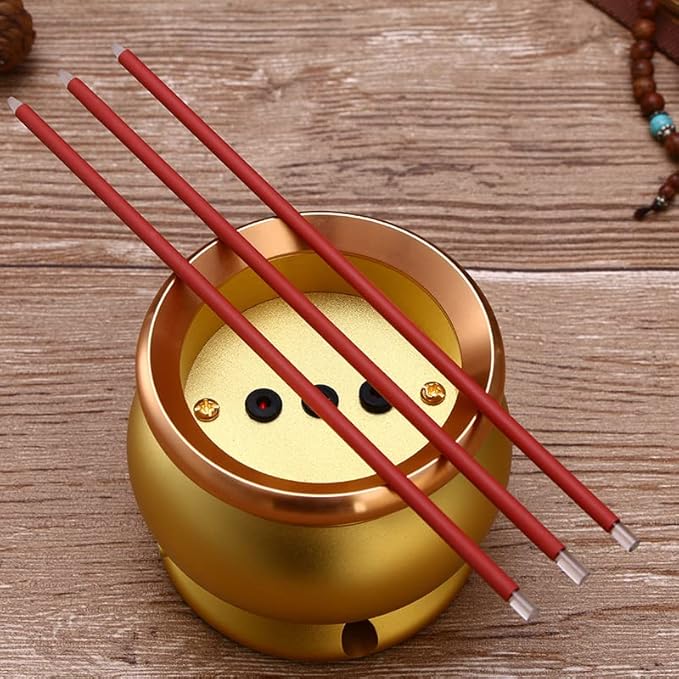Copper Alloy LED Electric Incense Burner with USB Rechargeable Battery - Ideal for Buddhist Supplies