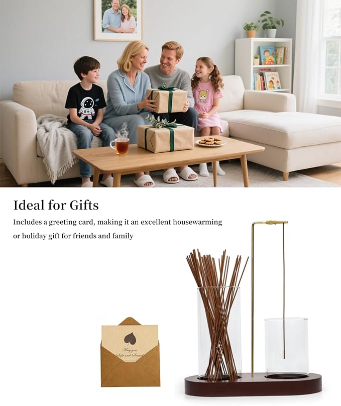 Glass Incense Holder for Sticks, Hang Upside Down Incense Burner with Storage & Ash Catcher, Anti-Ash 2 in 1, Comes with Brush & Greeting Card, Meditation Yoga Home Decor Gift (Light Base)