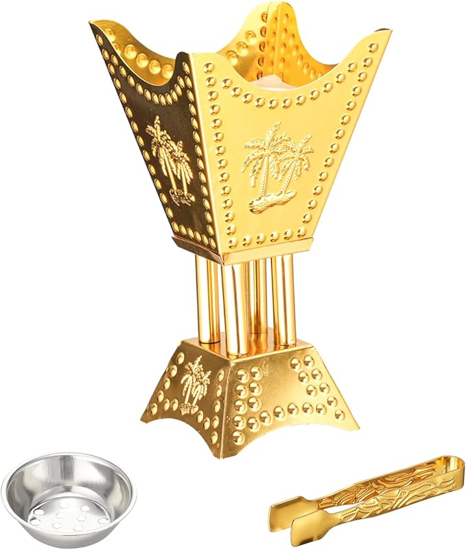 Decorative Palm Tree Incense Burner, Gold Metal Design (Gold-WF012)