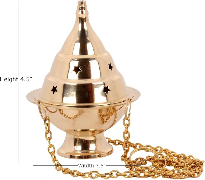 FASHCRAFT Brass Hanging Incense Burner with Chain – Star Cut Design, Antique Finish Loban Dhoop Dani for Home Temple & Puja Room Fragrance – 4.5 Inches Height