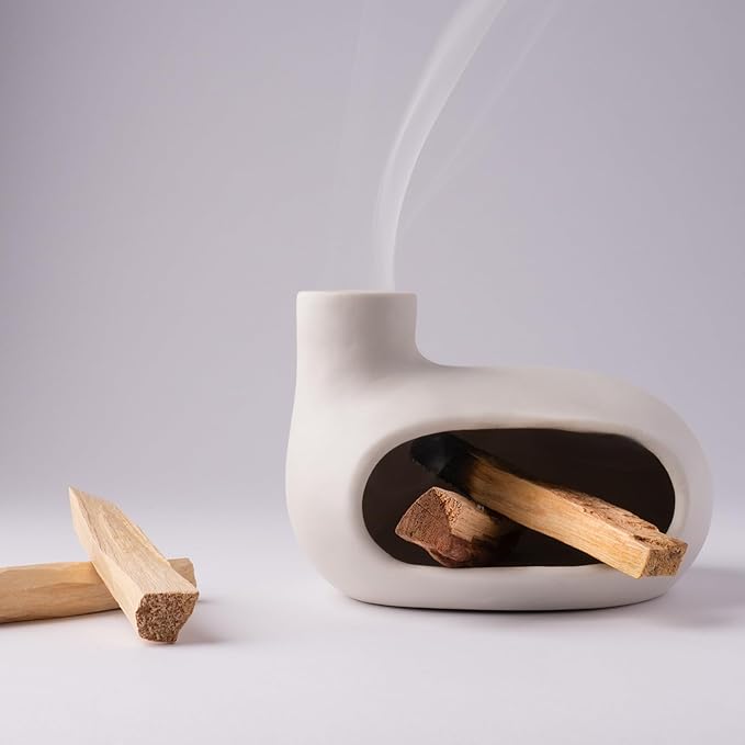 MOUGIGI Modern Palo Santo Holder Ceramic Burner for Meditation and Energy Cleansing - Handcrafted Smudge Bowl for Wood Sticks, Sage, and Incense Cones