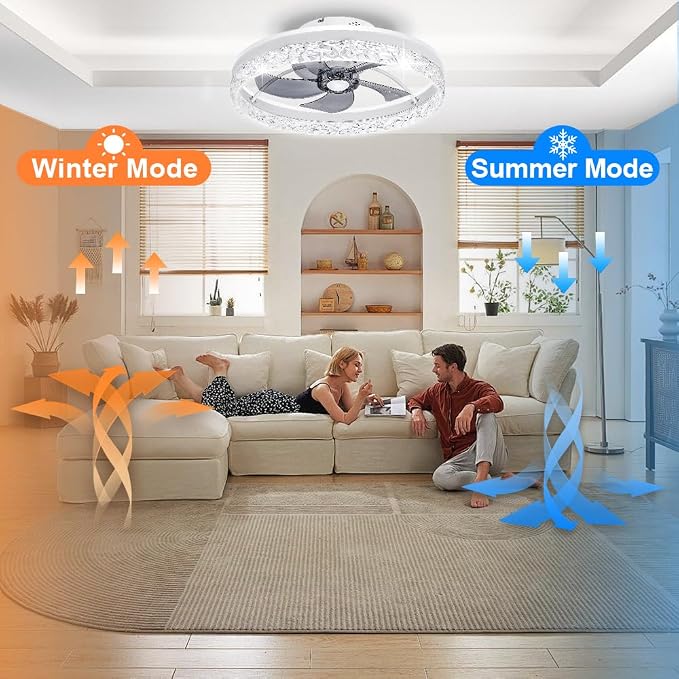 Low Profile Flush Mount Ceiling Fan with Light and Bluetooth Speaker, Smart Ceiling Fan with 6 Speeds, Reversible Airflow, APP/Remote Control for Bedroom