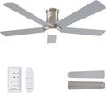 52 Inch Low Profile Ceiling Fan with Light, Burshed Nickel Ceiling Fans with Lights and Remote, Flush Mount, 6 Speeds Quiet DC, 3CCT Dimmable, Indoor Outdoor Ceiling Fans for Patios Bedroom