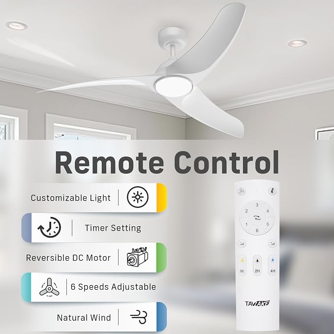 Ceiling Fans with Lights, 56 inch Low Profile Ceiling Fan with Light and Remote Control, Flush Mount, 3CCT, Dimmable, Quiet Reversible Motor, White Ceiling Fan for Bedroom Indoor/Outdoor Use
