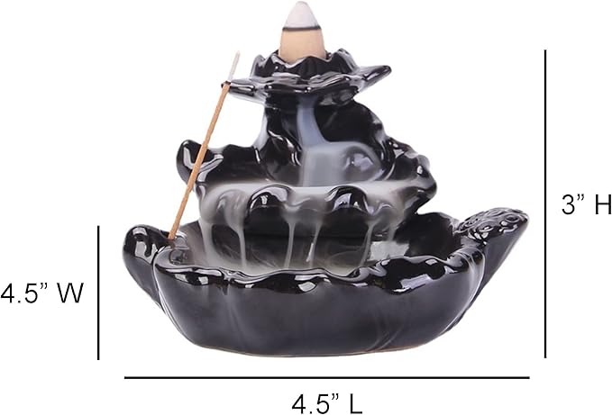 SOUL STICKS Handmade Ceramic Backflow Incense Burner with Cascading Waterfall Effect Zen Decor for Home, Office, Yoga & Meditation Aromatherapy Cone Holder Gift Set with 10 Fragrance Cones (Temple)