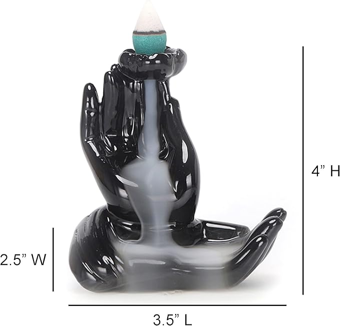 SOUL STICKS Backflow Incense Holder Burner Waterfall Fountain for Home, Office, Yoga, Room Decor & Aromatherapy with 1 Pack of 10 Backflow Fragrance Cones Included (Meditation Hands)