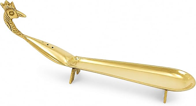 Putrika Brass Incense Stick Holder Stand | Holder | Burner with Ash Catcher Agarbatti | Batti Stand Dhup | Dhoop Best for Puja | Pooja [24cm*2.5cm*7.5cm][Weight: 170gm]- Peacock Agarbatti (Plain)