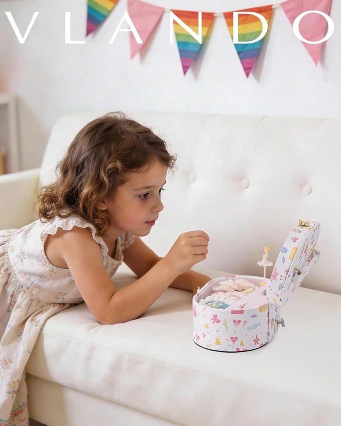VLANDO Musical Jewelry Box for Girls - Birthday for Girls Ages 4 5 6 7 8-12 Year Old - Kid Music Box with Ballerina for Birthday Bedroom Decor - Fantasy