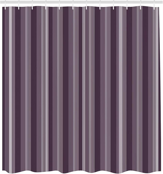 Ambesonne Stripes Shower Curtain, Abstract Ocean Inspired Palette Lines Geometrical Image Illustration, Cloth Fabric Bathroom Decor Set with Hooks, 70" Long, Pale Eggplant