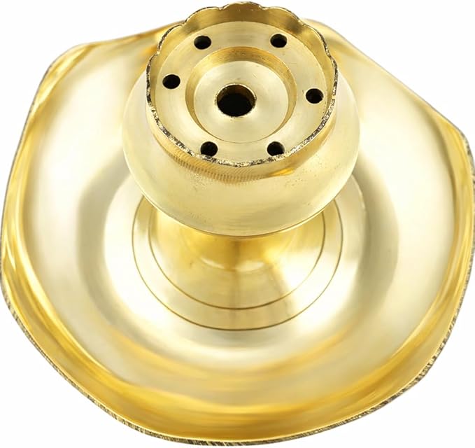 Brass Incense Holder Lotus Stick Incense Burner and Cone Holder with Ash Catcher Agarbatti Stand Artistic Lotus Plate Tray for Pooja Indian Traditional Festival New Year Decor (Size:-3.5")(Golden)