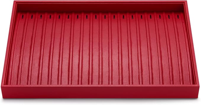 Oirlv Red Leather Jewelry Necklace Display Tray | Red Leather Exterior, Soft Microfiber Interior, Chain Tray, Keeps Necklaces Organized, Vibrant Red for Eye-Catching Display
